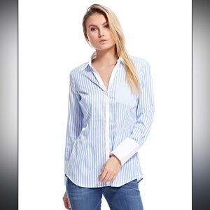 New York And Company Blue Striped Women's Button-Up Shirt size M
